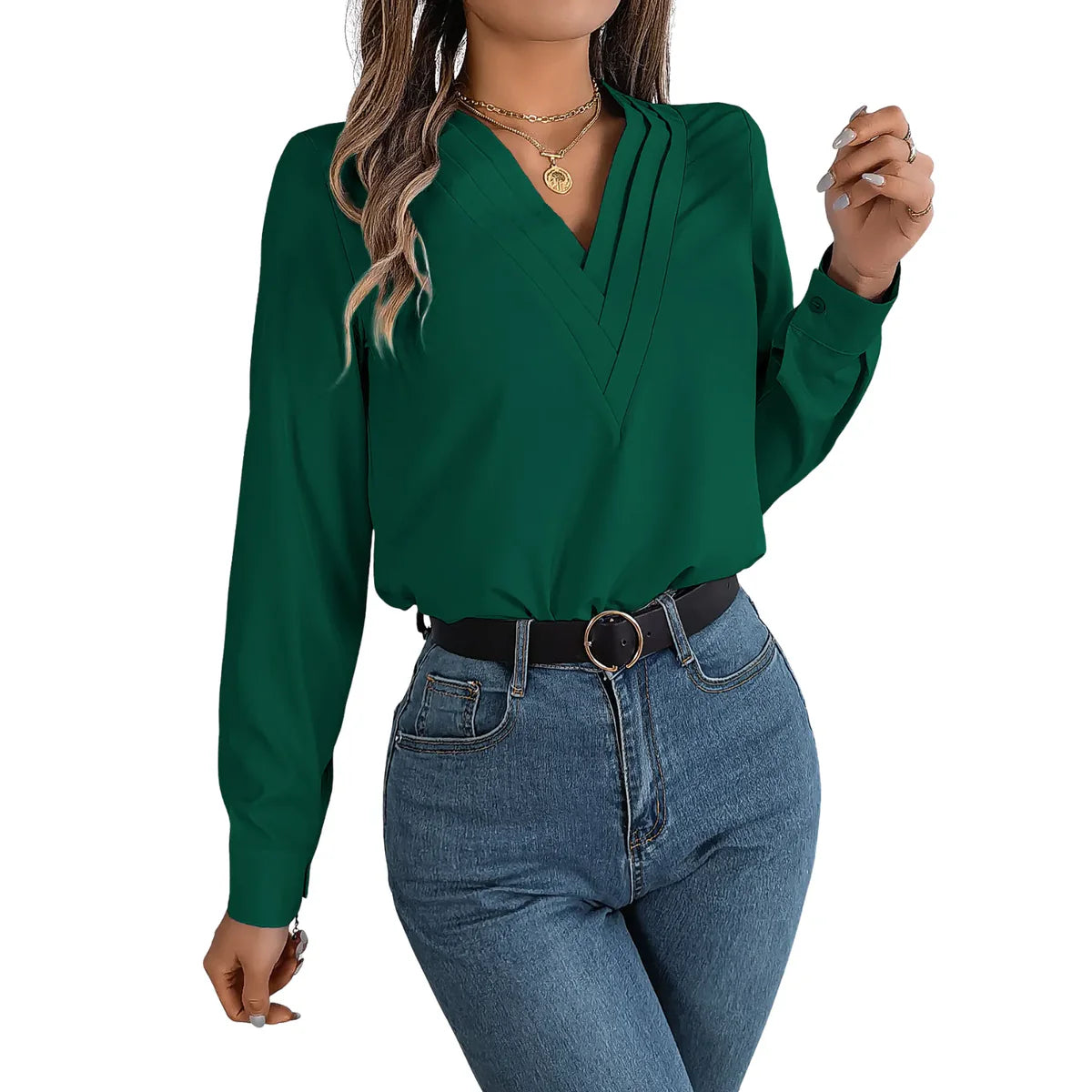 Velisse™ – Elegant V-Neck Long Sleeve Blouse