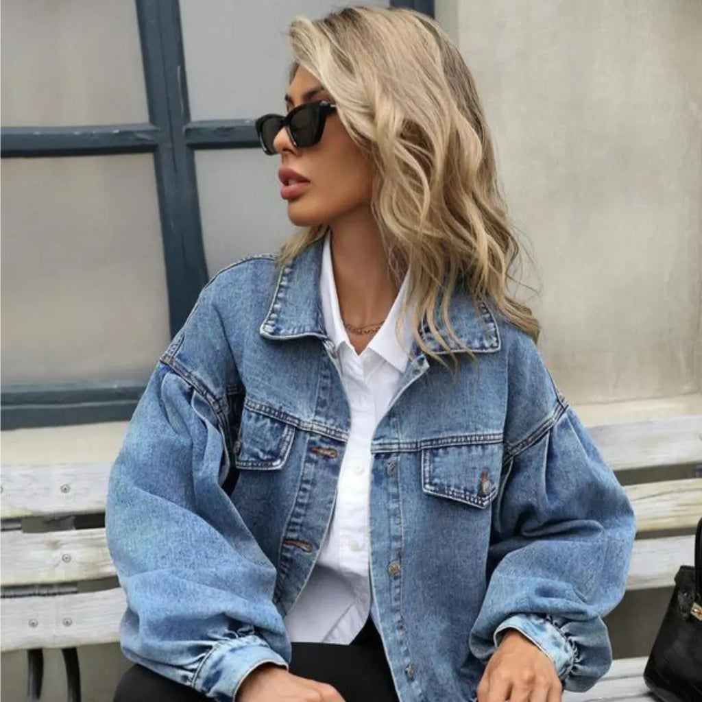 DenimSculpt™ – Women’s Embossed Denim Jacket (Slim Fit & Casual)